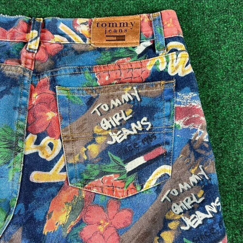 Tommy Hilfiger Womens 7 Tropical All over Print Jeans‎ Denim Floral Parrot - Picture 6 of 7